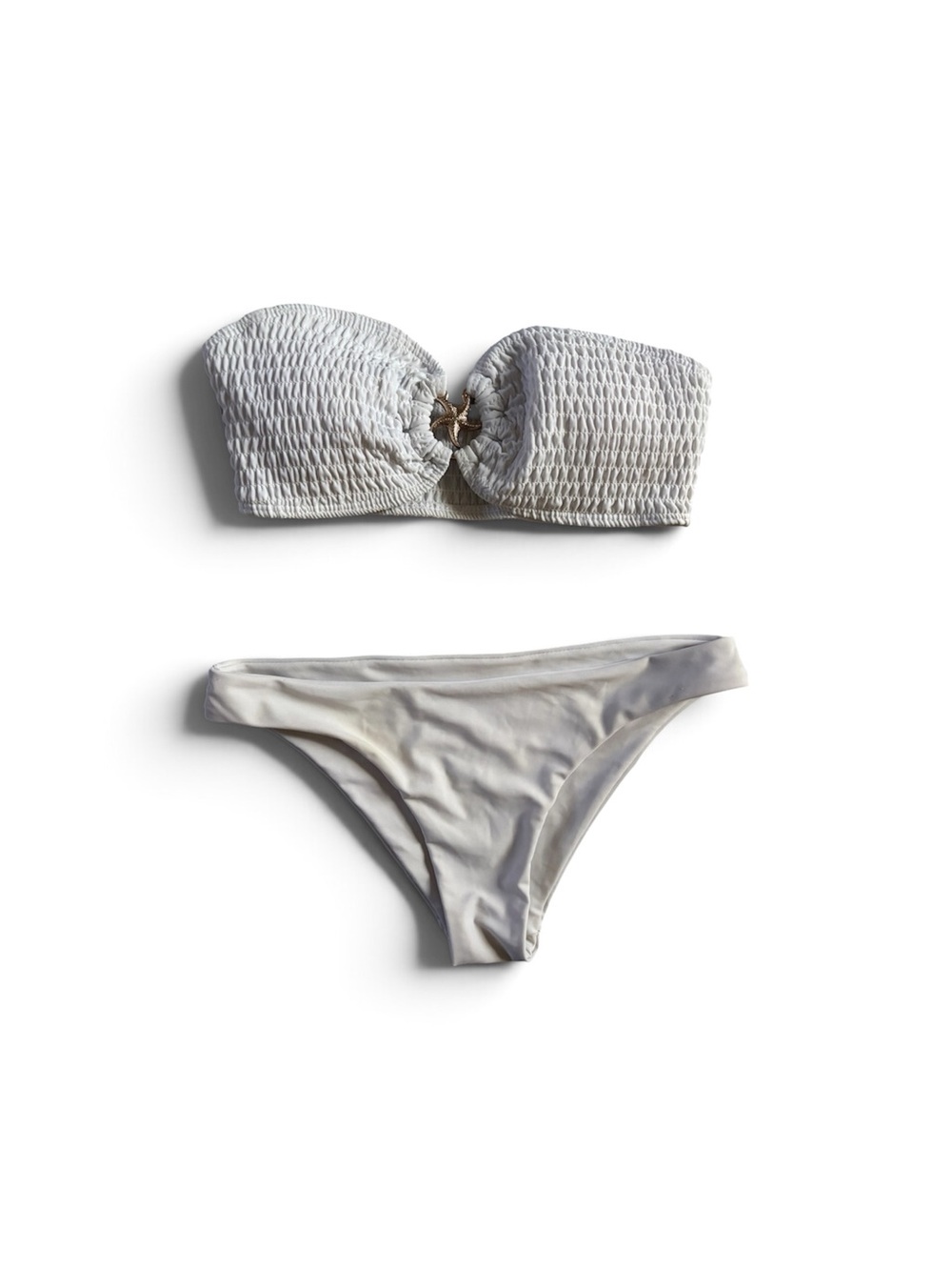 SHEIN White Smocked Bandeau Bikini Set with starfish size Small for both